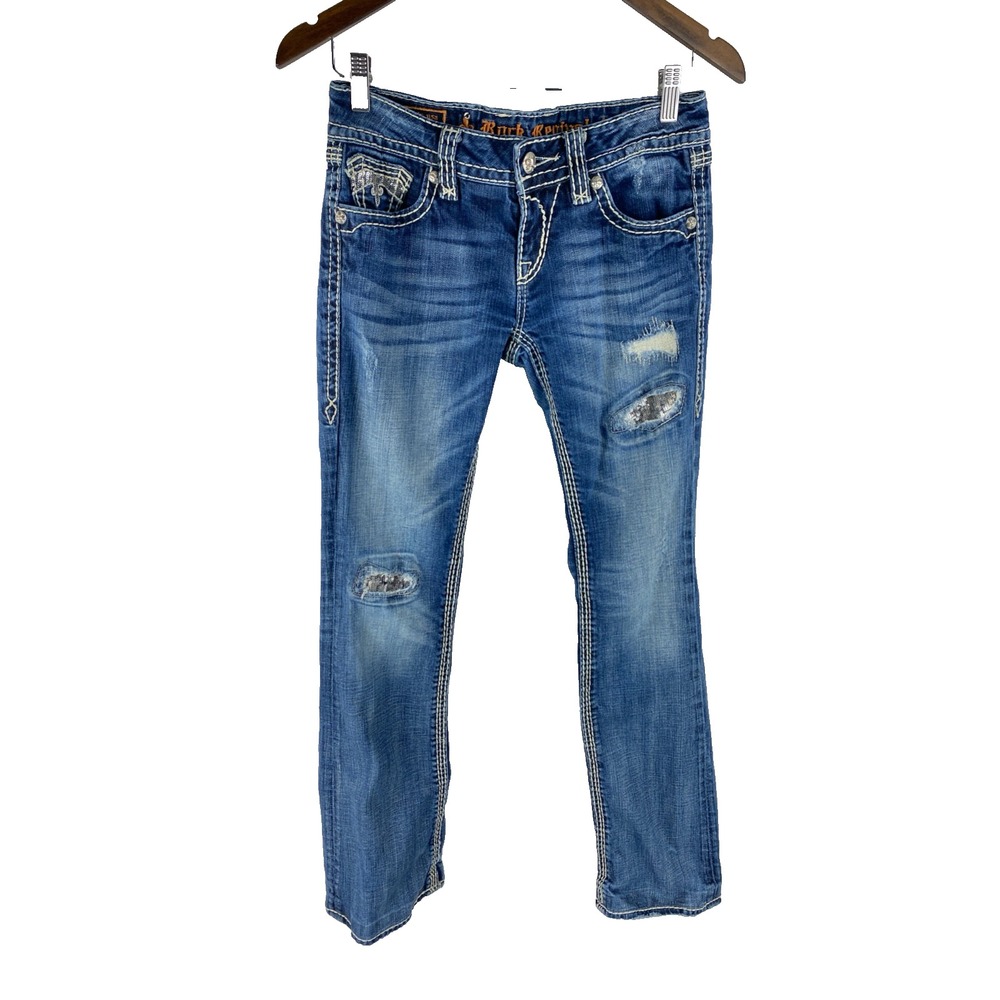 Rock Revival Womens 28 (29x32) Embellished Embroidered Alanis Boot Cut‎ Distress